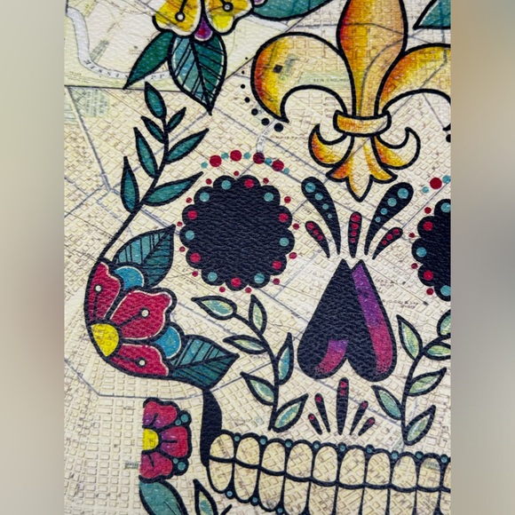 Skull Canvas Painting New Orleans Map & Mardi Gras Post Card St Louis Cathedral - Picture 2 of 9